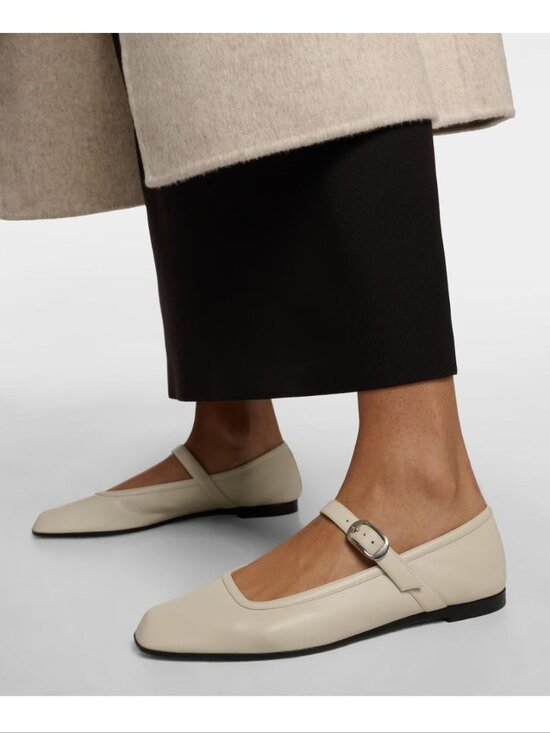 Le Monde Beryl Shoes - LE MONDE BERYL Mary Jane Ballet Flat 38 7.5 Ecru Lambskin Leather Square Toe NEW